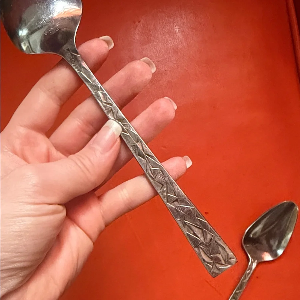 Vintage Geometric Handle Stainless Spoons - Set of 2